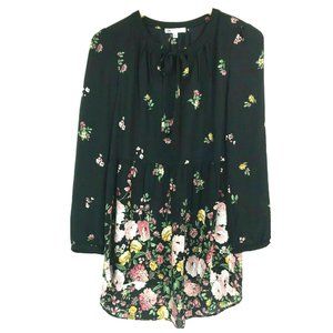 DR2 Daniel Rainn XS Blouse Black Pink Floral Sheer Babydoll High Low Pussy Bow